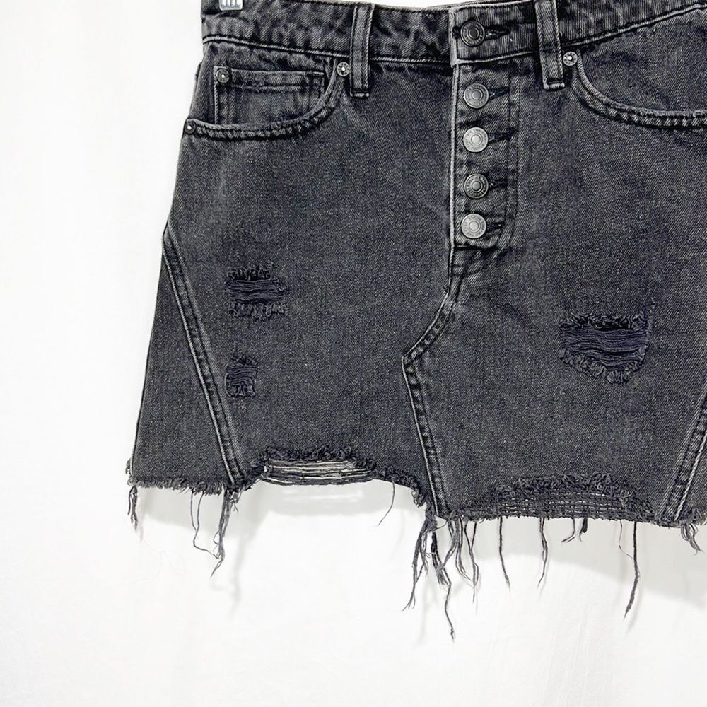 We The Free A-Line Washed Black Button Fly Distressed Denim Skirt OB792191 25 - Picture 8 of 14